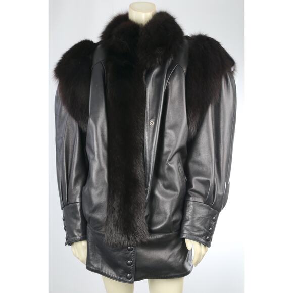Au Renard VTG Leather Fox Fur Jacket Structured Shoulders Mink Lining Lux Coat M - Picture 1 of 16